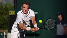 Ji�í Lehe�ka se natahuje pro mí�ek ve druhém kole Wimbledonu.