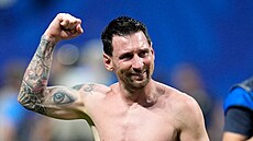 Argentinský úto�ník Lionel Messi v slzách po výh�e nad Egyptem.