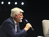 Prezident Petr Pavel mluví v rozhovoru na festivalu  Colours of Ostrava. (18...