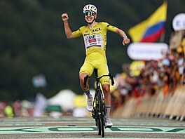 Slovinec Tadej Poga�ar slaví triumf ve 14. etap� Tour de France.