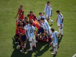 Poty�ka mezi fotbalisty �pan�lska a Argentiny ve finále MS.