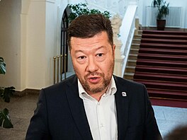 Tomio Okamura (SPD) na tiskové konferenci (10.�ervence 2026)
