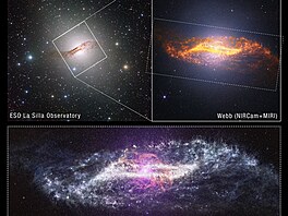 Porovnání snímku galaxie Centaur A po�ízeného ze Zem� obervato�í ESO a...