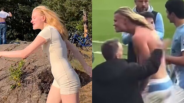 Modelka Julia Gropov� napodobuje Erlinga Haalanda