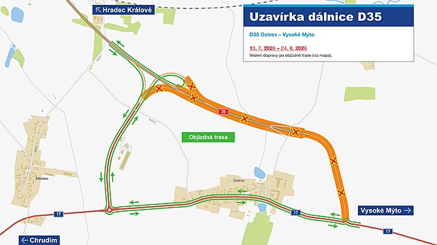 Uzav�rka d�lnice D35 u Ostrova.