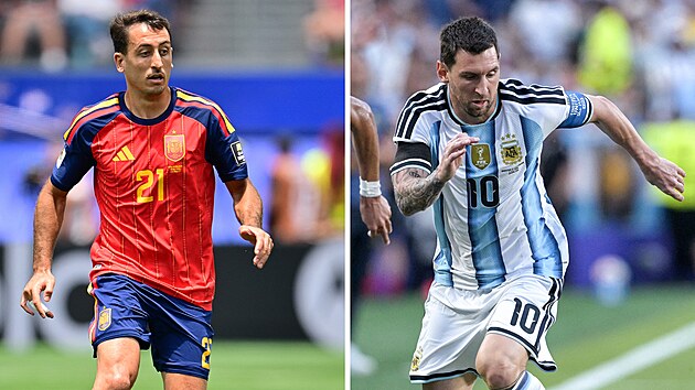 Mikel Oyarzabal (vlevo) ze �pan�lska a Lionel Messi z Argentiny