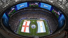 Pohled na zahajovací ceremoniál semifinále MS mezi Anglií a Argentinou.