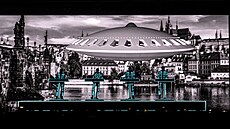Koncert kapely Kraftwerk ve Foru Karlín (15. �ervence 2026, Praha).