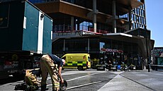 V rekonstruované budov� Oxy v centru Bruselu vypukl po�ár. (14. �ervence 2026)