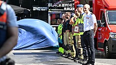 V rekonstruované budov� Oxy v centru Bruselu vypukl po�ár. (14. �ervence 2026)