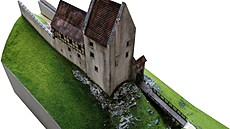 Rekonstrukce Manského domu na K�ivoklát�, zni�il ho po�ár v roce 1422.