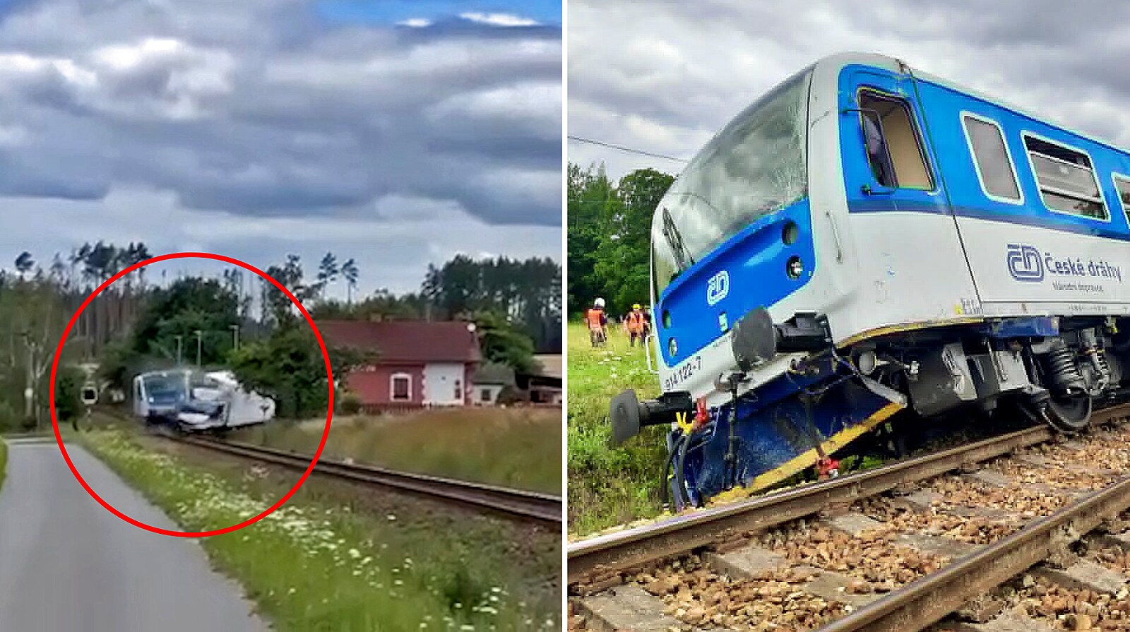 Vlak se střetl s náklaďákem, čtyři lidé jsou zranění. Nehodu zachytila kamera | Česko
