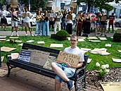 Kyjev. Protest proti odvolání Mychajla Fedorova z pozice ukrajinského ministra...