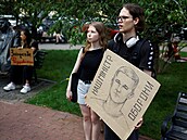 Kyjev. Protest proti odvolání Mychajla Fedorova z pozice ukrajinského ministra...