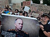 Kyjev. Protest proti odvolání Mychajla Fedorova z pozice ukrajinského ministra...