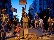 Kyjev. Protest proti odvolání Mychajla Fedorova z pozice ukrajinského ministra...