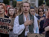 Kyjev. Protest proti odvolání Mychajla Fedorova z pozice ukrajinského ministra...