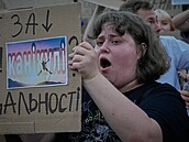 Kyjev. Protest proti odvolání Mychajla Fedorova z pozice ukrajinského ministra...