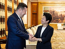 Tomio Okamura na jednaní s p�edsedkyní  �anghajského m�stského shromá�d�ní paní...