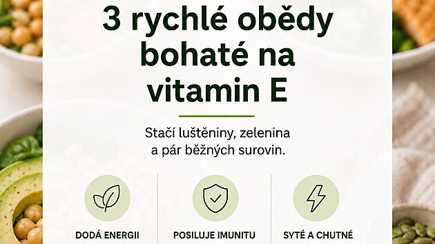 Hled�te rychl� ob�dy, kter� jsou nejen chutn�, ale tak� bohat� na vitamin E? Vyzkou�ejte na�e t�i jednoduch� recepty hotov� do 30 minut.
