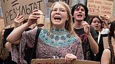Kyjev. Protest proti odvolání Mychajla Fedorova z pozice ukrajinského ministra...