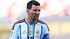 Argentinec Lionel Messi reaguje ve finále MS se �pan�lskem.