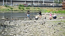 Vyschlé koryto �eky Labe v Ústí nad Labem (22. �ervence 2026)