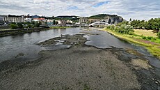 Vyschlé koryto �eky Labe v Ústí nad Labem (22. �ervence 2026)