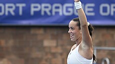 Tereza Valentová slaví vít�zství ve druhém kole turnaje Prague Open.