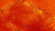 Mapa s p�edpov�dí teplot pro �esko na úterý 28. �ervence.