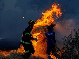 Hasi�i bojují s ohni nedaleko obce Formariz v provincii Zamora ve �pan�lsku...