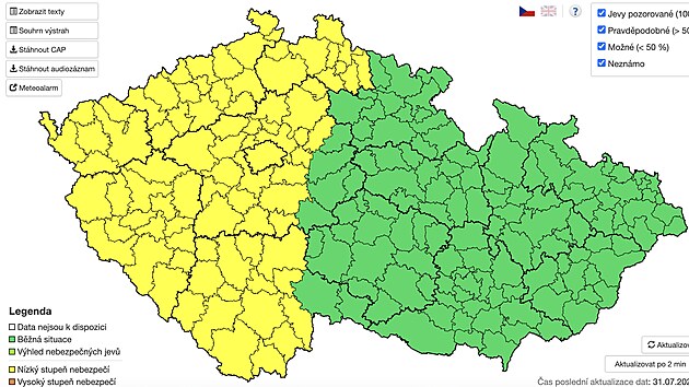 V�straha meteorolog� p�ed bou�kami (31. �ervence 2026)