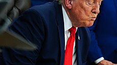 Americký prezident Donald Trump v Oválné pracovn� Bílého domu p�edstavil plán...