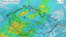 Maximální nárazy v�tru v pátek 31. �ervence z modelu Aladin
