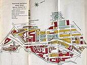 Detailn� rozkreslená Sanitární mapa Manchesteru z roku 1888 vykresluje, ve...