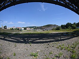 Zna�n� vyschlé koryto Labe v centru Ústí nad Labem. (6. srpna 2026)