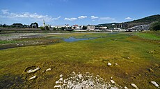 Zna�n� vyschlé koryto Labe v centru Ústí nad Labem. (6. srpna 2026)