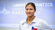 Plavkyn� Barbora Seemanová na tiskové konferenci p�ed mistrovstvím Evropy v...