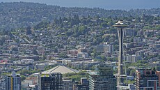 Pohled na Seattle a 184 metr� vysokou rozhledu Space Needle