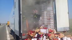 Krátce p�ed druhou odpoledne hasi�i likvidovali po�ár náv�su kamionu na 33. km...