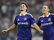 Luká� Ambros z Anderlechtu slaví sv�j premiérový gól, který vsítil v Evropské...