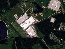Satelitní snímek zachycuje závod spole�nosti Wildberries v Elektrostalu v...