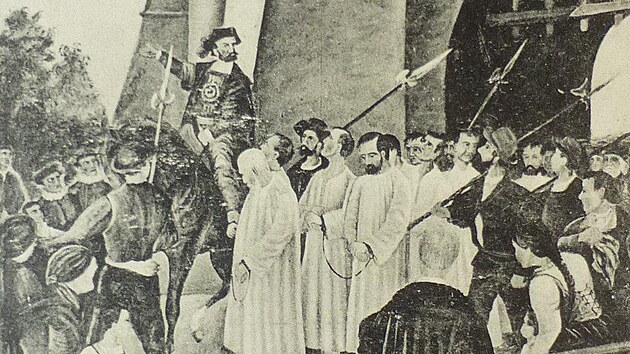 Deset odsouzenc� z �ad rebelujících kutnohorských haví�� od�ných do bílých...