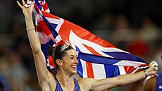 Britka Amy Huntová slaví vít�zství ve sprintu na 200 metr� na ME v Birminghamu.