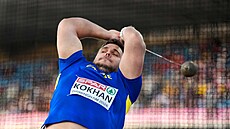 Ukrajinský kladivá� Mychajlo Kochan ve finále mistrovství Evropy v Birminghamu