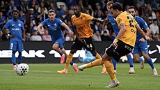 Sebastian Nebyla za�izuje druhý gól Jablonce proti Rize.