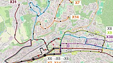 Mapa linek MHD b�hem Barum Rally Zlín 2026. (srpen 2026)