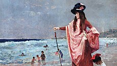 Na plá�i, olej na plátn�, autor Alfred Emile Stevens (1823�1906). V této dob�...