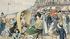 Elegantní plá�, kolorovaná rytina, autor Adrien Emmanuel Marie (1848�91), 1887.