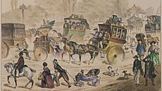 Odjezd na dovolenou, litografie, autor Denis Clement Pruche (1811-1870)....